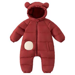 童泰婴儿羽绒连体衣冬季宝宝五防连帽鸭绒服男童女童外出哈衣爬服