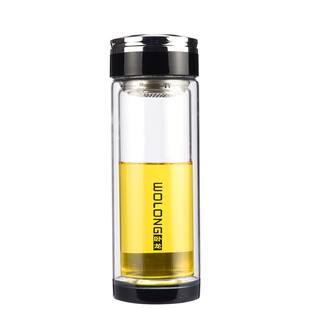 卧龙双层玻璃杯隔热男女水杯加厚透明茶杯钢化防摔有盖喝水口杯子