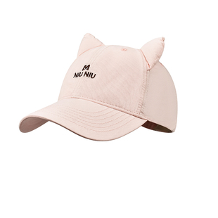 可爱卡通猫耳棒球帽女黑色刺绣百搭显脸小撞色字母鸭舌帽学生帽子