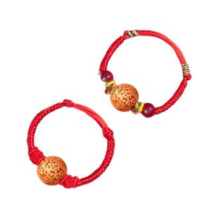 野生桃木桃核手链婴儿护身符压惊本命年红绳宝宝桃篮孕妇桃胡手串