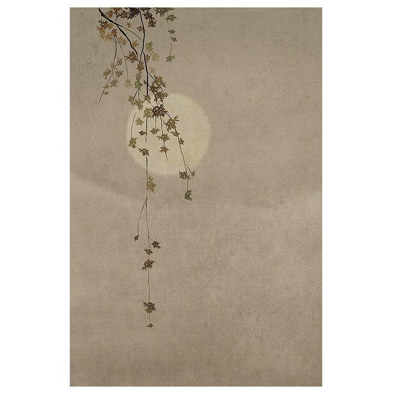 月上枝头侘寂原木风格装饰画新中式现代中式原创茶室卧室民宿挂画