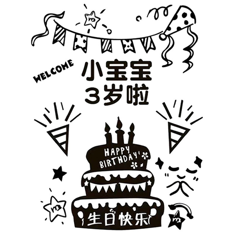 儿童生日快乐涂鸦画板可撕2岁宝宝diy撕撕画3周岁4生日画涂鸦定制
