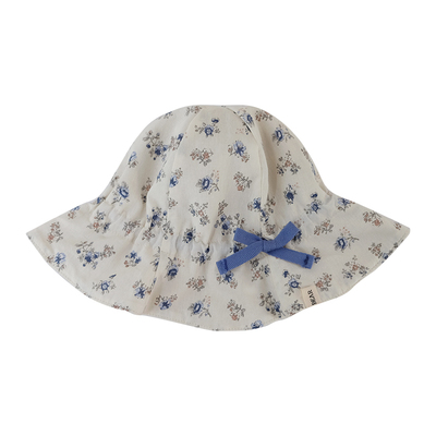 婴儿遮阳帽春秋小碎花纯棉薄款可调节防晒小月龄女宝宝渔夫帽夏季