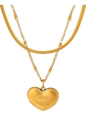 花儿与少年秦岚同款通体钛钢法式轻双层爱心吊坠蛇骨链项链颈链