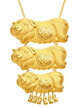 金店同款猪牌项链收藏送戒指