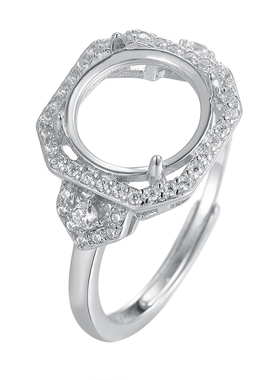 女士S925纯银豪华椭圆形戒指空托