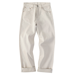 胚布棉壳白牛米黄直筒裤 阿美咔叽复古洗水赤耳丹宁牛仔裤窄幅MMC