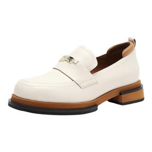 Pierre Cardin/皮尔卡丹女鞋商场同款一脚蹬乐福鞋粗跟低跟单鞋