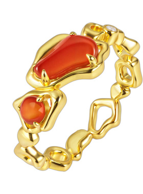 炽红原创太阳神红玛瑙戒指镀金随形轻奢气质指环本命年生日礼物女