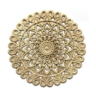 东阳木雕实木雕花圆形贴花 藏式镂空雕刻背景墙家具装饰木花