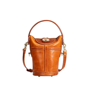 HALF WORK 植鞣头层牛皮薯条包女真皮手工单肩斜挎小包复古水桶包