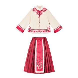 元旦~女童唐装冬季拜年服新中式国风加厚外套+马面裙年装两件套