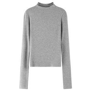 十一石 黑马内搭反缝正肩磨毛打底衫女小个子秋冬修身圆领长袖T恤