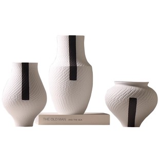 宋代美学陶瓷花瓶摆件古风复古黑白色瓷器茶室酒柜博古架仿古陶罐