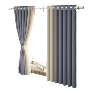 2025新款窗帘一整套卧室遮光飘窗罗马杆小窗户高级短布免打孔安装