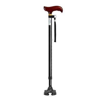 日本乐来福实木手柄四脚老人拐杖