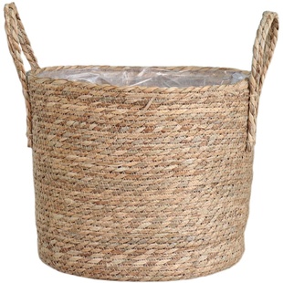 北欧藤编编织花篮家居装饰琴叶花盆摆件草编绿植大套盆落地大花盆