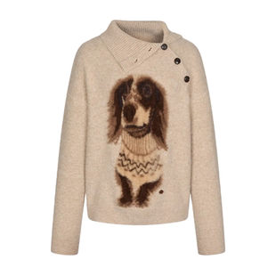 2025新款复古小狗提花针织女冬宽松慵懒高级感高领毛衣可外穿内搭