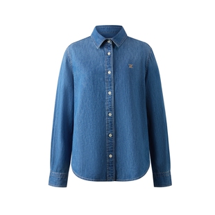 【100%棉】Eland衣恋衬衫女气质通勤牛仔上衣翻领衬衣2026春新款