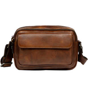 慢时光复古式手工擦色真皮斜挎休闲男包头层植鞣牛皮单肩包小方包