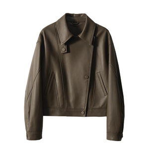简约大气不挑人！头层绵羊皮宽松茧形真皮皮衣短款外套女新款夹克