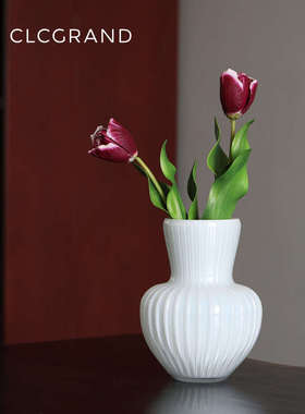 白色琉璃花瓶高级感摆件轻奢高档法式客厅餐桌鲜花插花装饰品摆设