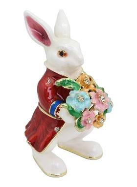 珐琅彩捧花兔摆件轻奢桌面装饰求婚戒指首饰盒家居饰品生日礼物