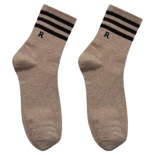 韩国男袜东大门现货 EMPOLE新款四季吸汗运动棉袜R字母条纹中筒袜