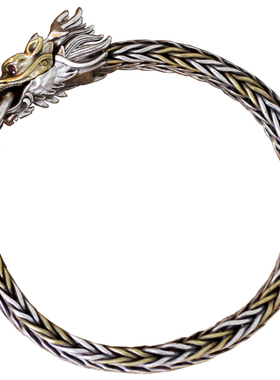 男士纯银复古色龙头手链