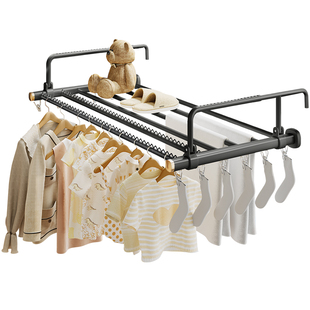 比人阳台晾衣神器折叠晾衣架窗外家用窗户台护栏伸缩晒鞋架置物架