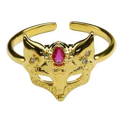 18k金点钻狐狸开口戒指女款时尚