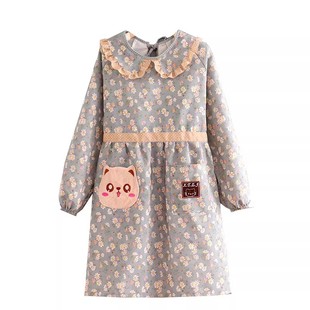 洋气时尚帆布家用厨房做饭围裙长袖防污透气小清新新款可爱工作服