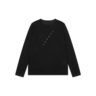 sameuoo散养文化「墨日」莱赛尔纤维长袖t恤雪花砂洗黑色内搭打底