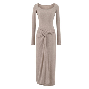 【包邮】欧美风新款气质针织扭结连衣裙长袖收腰包臀修身显瘦长裙