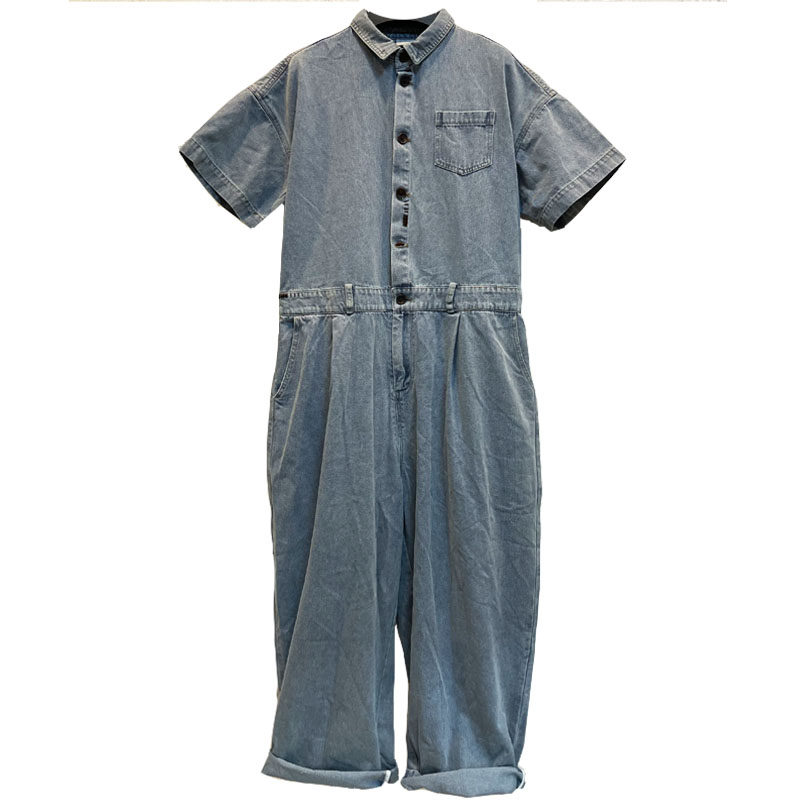 木易初见原创休闲连体裤文艺气质港风小众宽松直筒短袖流行连衣裤
