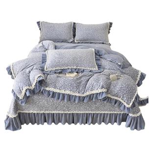 冬季加厚碎花牛奶绒被套200x230cm珊瑚绒被罩公主风花边保暖床品