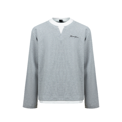 Remedy 华夫格叠穿假两件长袖T恤男女秋季宽松慵懒情侣打底上衣