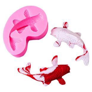 锦鲤鲤鱼金鱼巧克力翻糖硅胶模具中式蛋糕装饰祝寿摆件插件小鲤鱼