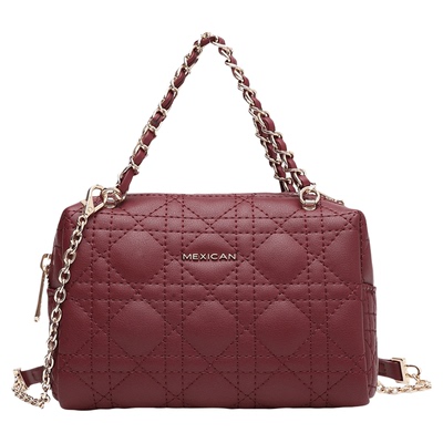 稻草人小香风菱格包包牛皮斜挎包