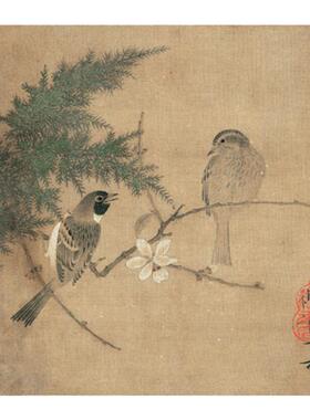 新品 北宋 赵佶 腊梅双禽图 宋画小品工笔花鸟画 临摹手稿装饰画