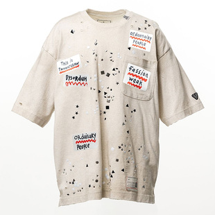 MMY三原康裕 美式复古做旧破洞印花 T 恤男 夏季潮牌短袖A16TS592