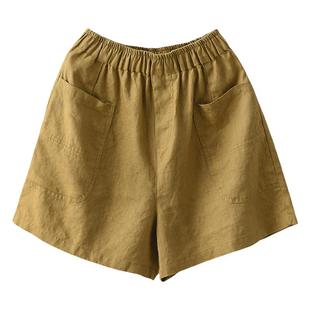亚麻大码松紧腰阔腿短裤女夏显瘦2025年休闲宽松度假海边外穿棉麻