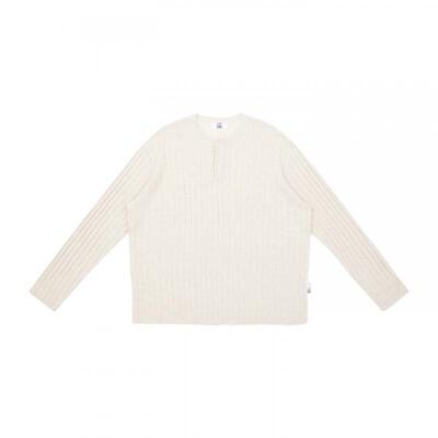 EMPTYREFERENCE亚麻莱赛尔混纺编织暗条纹老钱亨利领针织衫打底衫