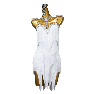 2026新款专业白色拉丁舞比赛服装伦巴表演出花服艺考舞蹈台连衣裙