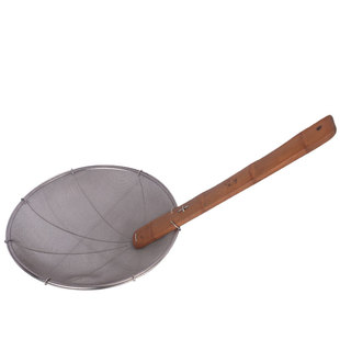 不锈钢竹木柄漏勺钢线捞篱油炸篱笊篱商用大号长柄捞面勺过滤密网