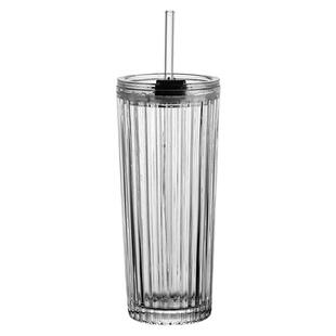 大容量带盖吸管杯子高颜值透明咖啡冰美式拿铁玻璃杯办公室水杯子