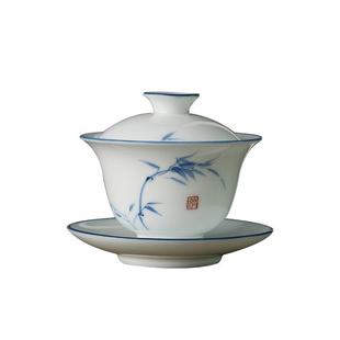 泥土故事手绘竹三才盖碗家用功夫茶具大号防烫陶瓷敬茶盖碗茶杯