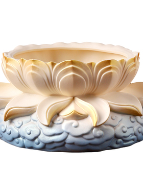 戴玉堂陶瓷《祥云莲花香炉蓝底彩》家用室内居室佛前上香供奉佛像