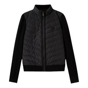 水云间黑色轻薄针织排骨羽绒服女立领鹅绒外套保暖拼接上衣2025冬