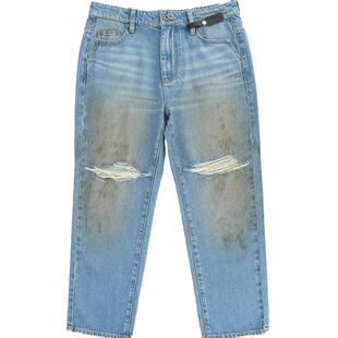 YOUWEI有尾夏季擦脏复古牛仔破洞窄腿九分牛仔裤Y5124206